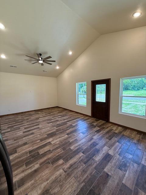 429 E S St, Mountain Grove, MO 65711 - foyer entrance with lofted ceiling, dark wood finished floors, a ceiling fan, and recessed lighting