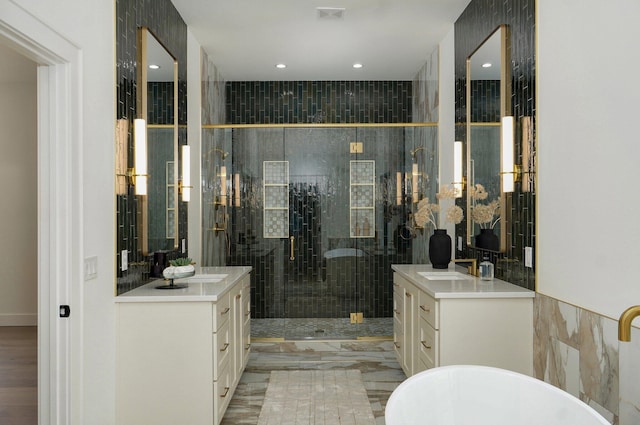 1702 E Cobblestone Dr, Ozark, MO 65721 - full bath featuring a stall shower, vanity, a soaking tub, and recessed lighting
