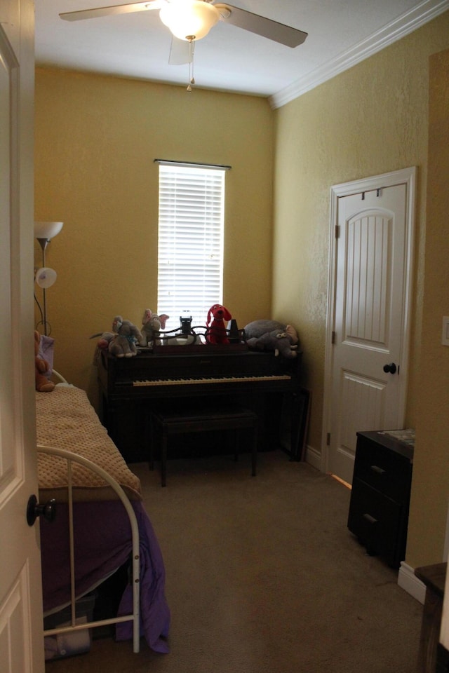 1012 E 3rd St, Monett, MO 65708 - bedroom featuring crown molding, carpet, and ceiling fan