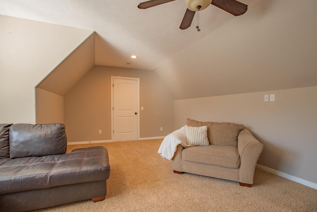 853 E Grafton Dr, Nixa, MO 65714 - sitting room featuring vaulted ceiling, carpet, ceiling fan, and baseboards