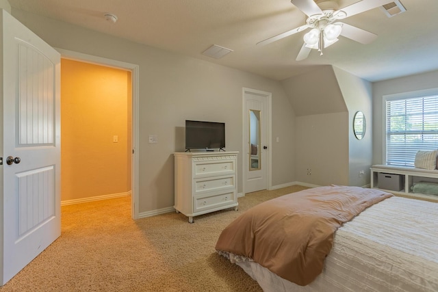 853 E Grafton Dr, Nixa, MO 65714 - bedroom with light colored carpet, baseboards, ceiling fan, and lofted ceiling