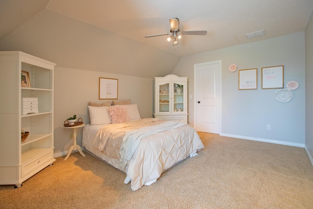 853 E Grafton Dr, Nixa, MO 65714 - bedroom featuring vaulted ceiling, light carpet, baseboards, and a ceiling fan