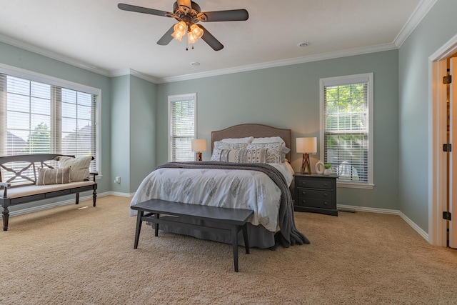853 E Grafton Dr, Nixa, MO 65714 - carpeted bedroom with multiple windows, crown molding, baseboards, and ceiling fan