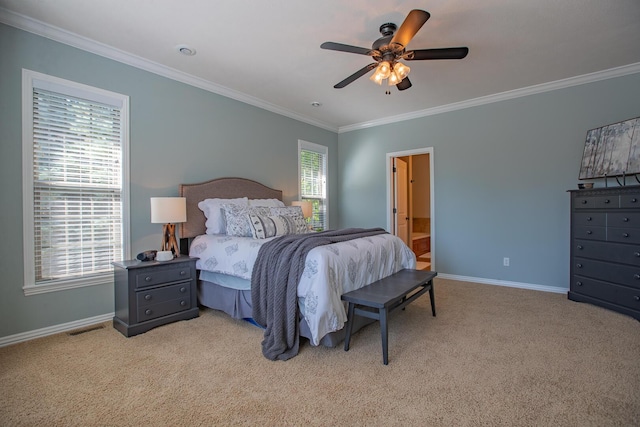 853 E Grafton Dr, Nixa, MO 65714 - bedroom featuring ornamental molding, carpet, multiple windows, baseboards, and a ceiling fan