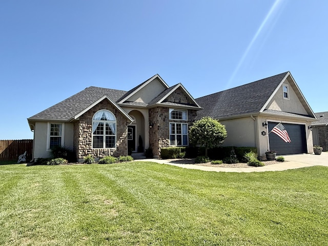 1415 Woodland Rd, Marshfield, MO 65706 - view of front of property with stucco siding, concrete driveway, stone siding, and an attached garage
