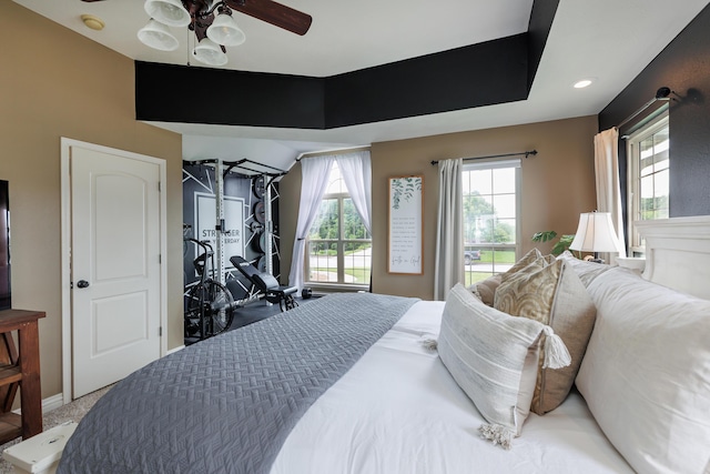 1415 Woodland Rd, Marshfield, MO 65706 - bedroom with carpet flooring, ceiling fan, baseboards, and recessed lighting