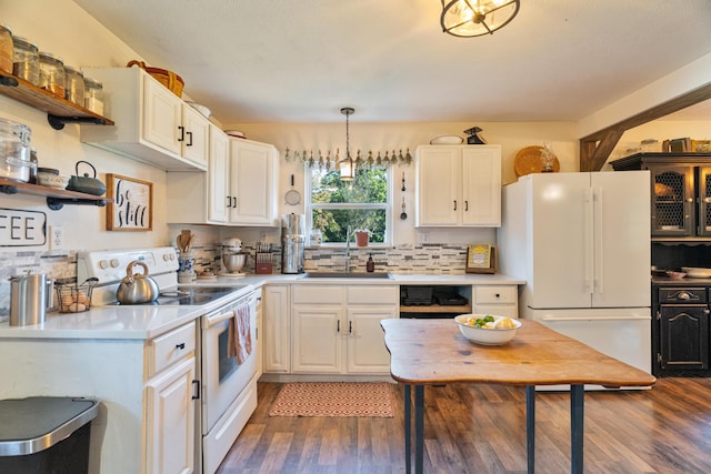 1899 State Highway Dd, Ava, MO 65608 - kitchen featuring white appliances, a sink, open shelves, light countertops, and wood finished floors