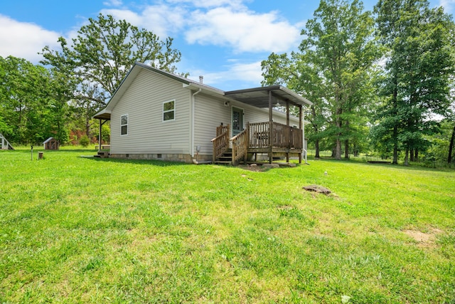 1899 State Highway Dd, Ava, MO 65608 - view of property exterior with a lawn, crawl space, and a wooden deck