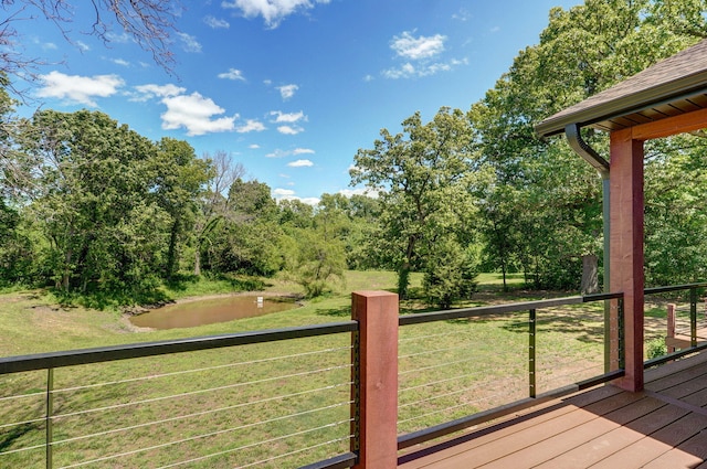 8403 Lawrence Unit 1040, La Russell, MO 64848 - wooden terrace with a yard and view of wooded area