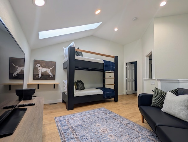 280 Wimbledon Dr Unit 8, Branson, MO 65616 - bedroom featuring a skylight, light wood finished floors, lofted ceiling, recessed lighting, and baseboards