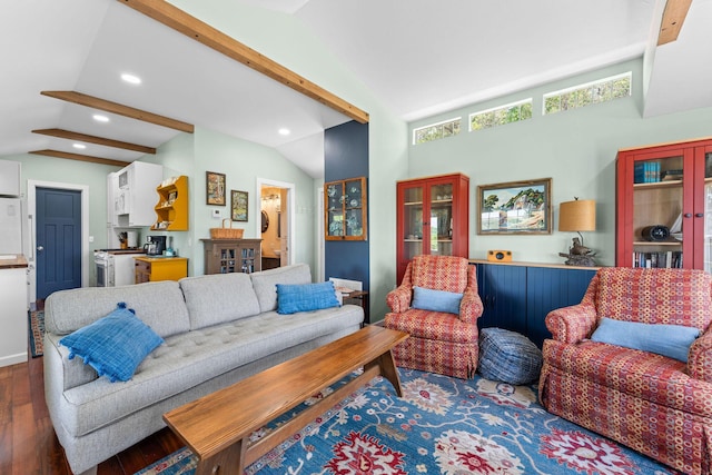 27841 Old Pace Ln, Shell Knob, MO 65747 - living room featuring vaulted ceiling, wood-type flooring, french doors, and recessed lighting