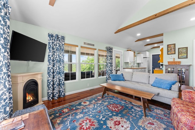 27841 Old Pace Ln, Shell Knob, MO 65747 - living room with wood finished floors, recessed lighting, a glass covered fireplace, and baseboards