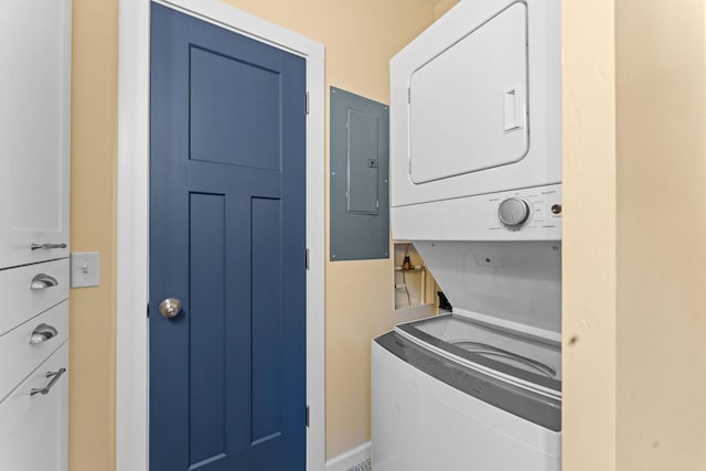 27841 Old Pace Ln, Shell Knob, MO 65747 - laundry area featuring stacked washer / drying machine and electric panel