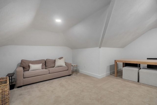 735 N Fox Hill Cir, Nixa, MO 65714 - living area featuring vaulted ceiling, carpet, and baseboards
