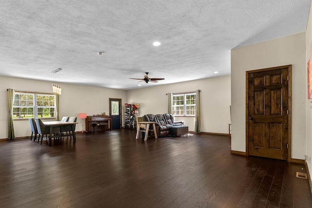 620 Dartmoore Dr, Rogersville, MO 65742 - dining area with wood-type flooring, plenty of natural light, ceiling fan, a textured ceiling, and recessed lighting