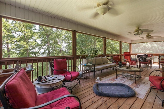 657 Plentywood Ln, Gainesville, MO 65655 - sunroom / solarium featuring a ceiling fan, outdoor lounge area, and plenty of natural light