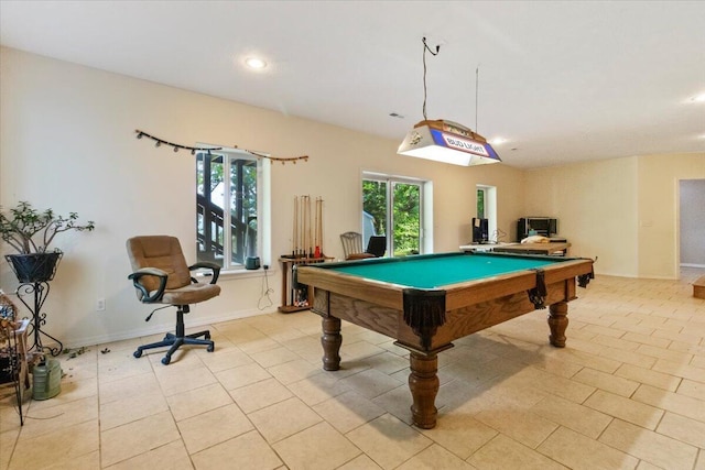 657 Plentywood Ln, Gainesville, MO 65655 - game room featuring plenty of natural light, pool table, recessed lighting, light tile patterned floors, and baseboards