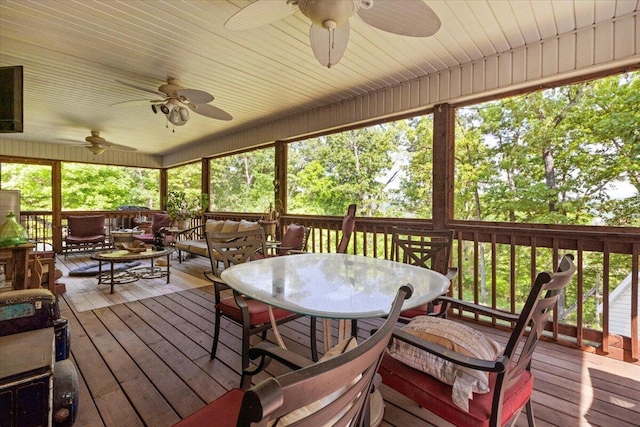 657 Plentywood Ln, Gainesville, MO 65655 - sunroom featuring outdoor dining area and a ceiling fan