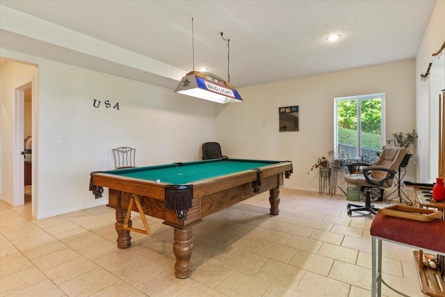 657 Plentywood Ln, Gainesville, MO 65655 - rec room featuring billiards table, recessed lighting, baseboards, and light tile patterned flooring