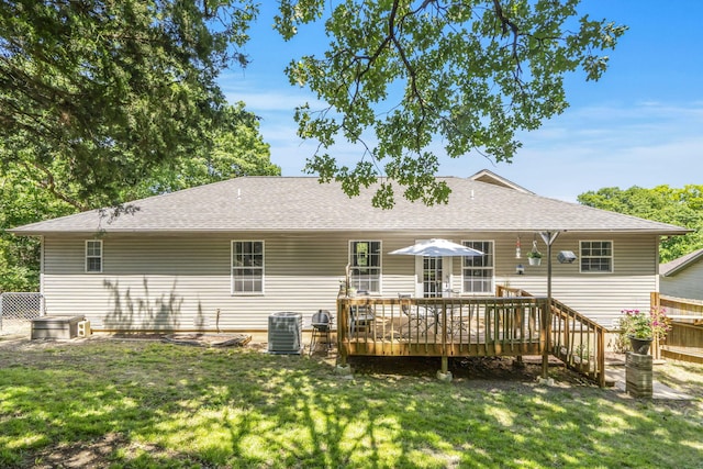 485 Eagle Dr, Forsyth, MO 65653 - back of house with a shingled roof, a deck, and central AC unit