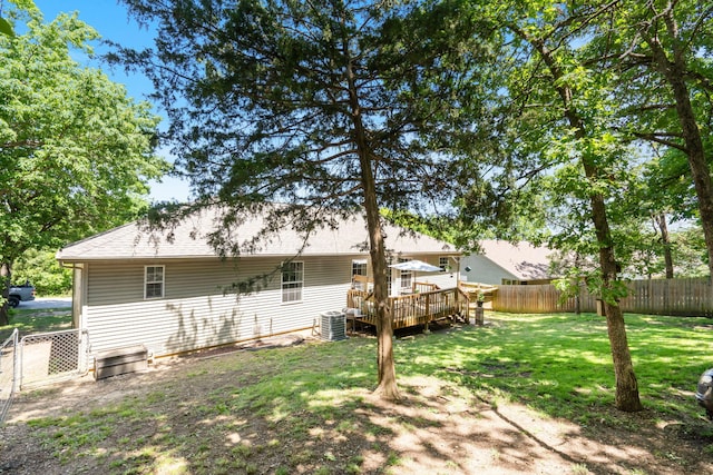 485 Eagle Dr, Forsyth, MO 65653 - back of house featuring a wooden deck, central AC unit, a shingled roof, and a gate