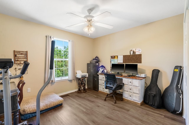 485 Eagle Dr, Forsyth, MO 65653 - office space featuring wood finished floors, a ceiling fan, and baseboards