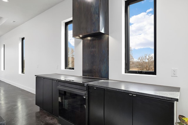 13213 State Highway M, Billings, MO 65610 - detailed view of range with electric cooktop, extractor fan, and finished concrete floors
