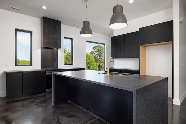 13213 State Highway M, Billings, MO 65610 - kitchen featuring dark cabinetry, finished concrete floors, modern cabinets, recessed lighting, and dark countertops