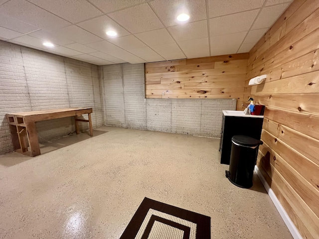 1207 Ledgestone Cir, Branson West, MO 65737 - finished below grade area with recessed lighting, wooden walls, and a paneled ceiling