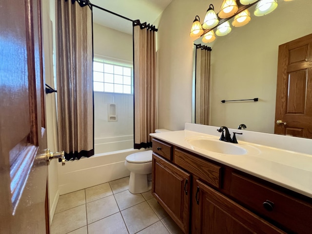 1207 Ledgestone Cir, Branson West, MO 65737 - full bath featuring shower / bath combo with shower curtain, tile patterned flooring, vanity, and toilet