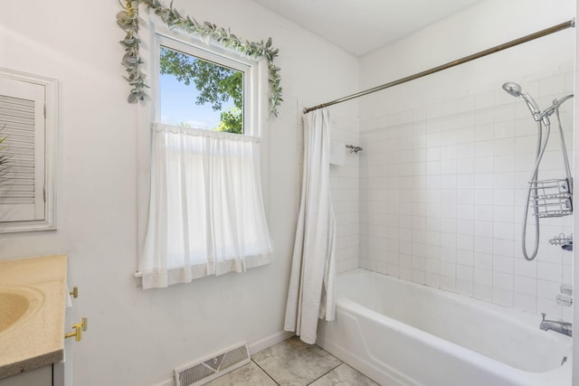 305 Cliff Dr, Branson, MO 65616 - full bathroom featuring shower / bath combination with curtain, vanity, baseboards, and tile patterned floors