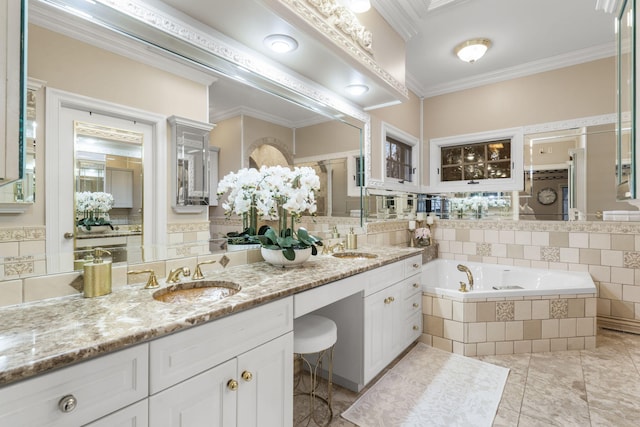 5575 S Castlebay Dr, Springfield, MO 65809 - full bathroom with a garden tub, double vanity, and crown molding