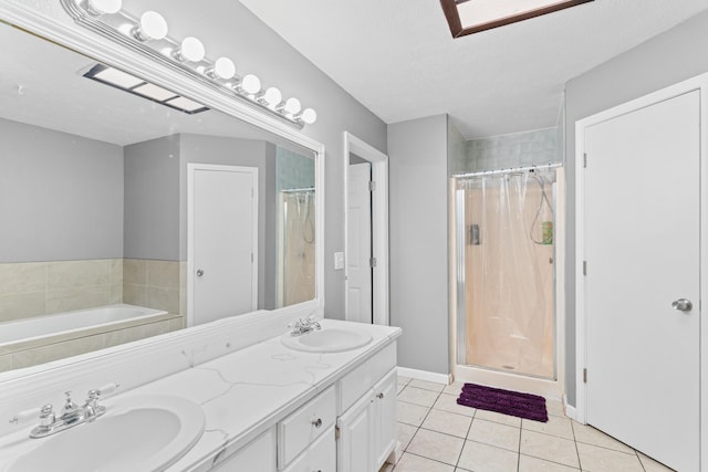 3645 S Ridgecrest Ave, Springfield, MO 65807 - bathroom featuring tile patterned flooring, a shower stall, and double vanity