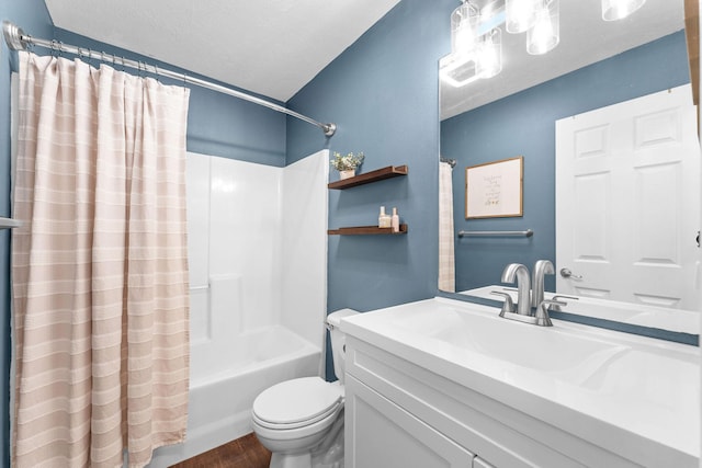 181 Rosewood Ln, Branson, MO 65616 - full bath with vanity, toilet, wood finished floors, and shower / bath combination with curtain