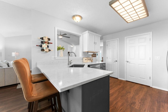 181 Rosewood Ln, Branson, MO 65616 - kitchen featuring a sink, white cabinets, dark wood-style floors, and dishwasher