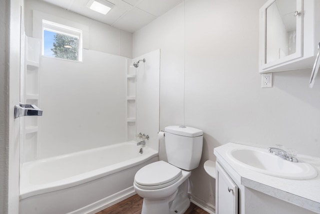 2500 W Mount Vernon St, Springfield, MO 65802 - bathroom featuring toilet, wood finished floors, vanity, and bathing tub / shower combination