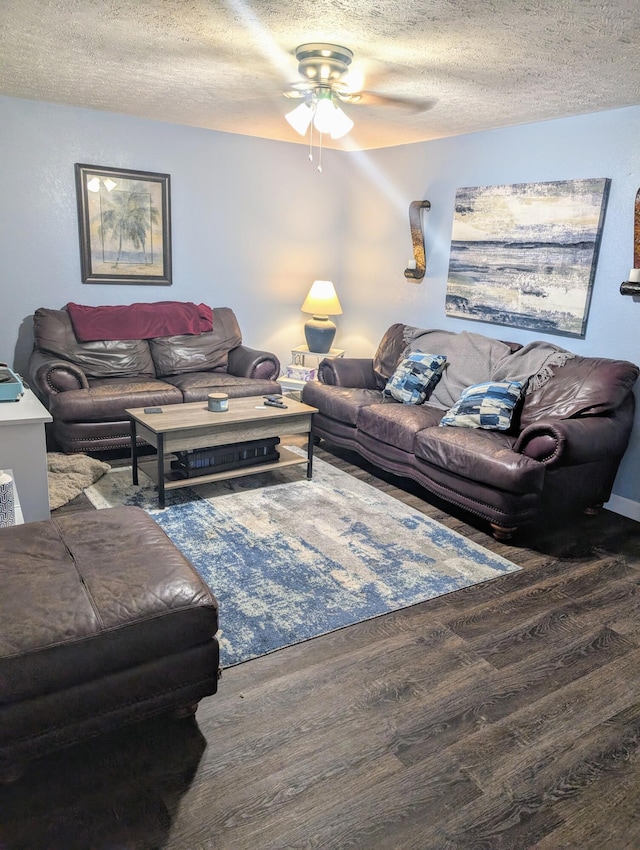 204 E College St, Walnut Grove, MO 65770 - living room with ceiling fan, a textured ceiling, and wood finished floors