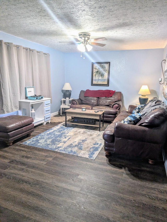 204 E College St, Walnut Grove, MO 65770 - living room with wood finished floors, ceiling fan, and a textured ceiling