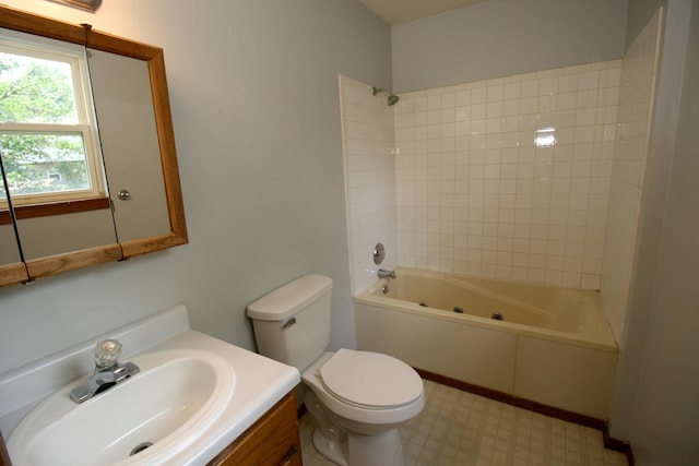 360 Banning St, Marshfield, MO 65706 - bathroom with toilet, a combined bath / shower with jetted tub, vanity, and tile patterned floors