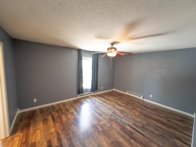 4095 Bell Springs Rd, Marshfield, MO 65706 - unfurnished room featuring baseboard heating, a ceiling fan, a textured ceiling, wood finished floors, and baseboards