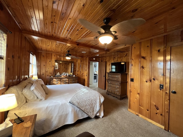 21937 Lake Rd Unit M12, Cassville, MO 65625 - bedroom featuring wooden ceiling, wooden walls, and light carpet