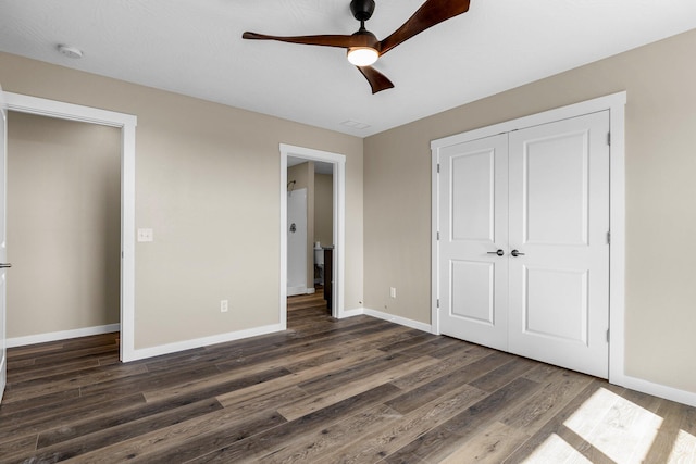 1186 Emory Creek Blvd, Branson, MO 65616 - unfurnished bedroom with dark wood finished floors, baseboards, a closet, and ceiling fan