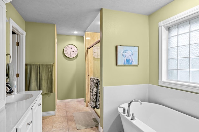4266 S 94th Rd, Bolivar, MO 65613 - bathroom featuring vanity, a soaking tub, plenty of natural light, baseboards, and a textured ceiling