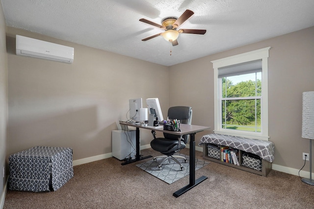 5116 S 165th Rd, Bolivar, MO 65613 - carpeted home office featuring a wall unit AC, ceiling fan, baseboards, and a textured ceiling