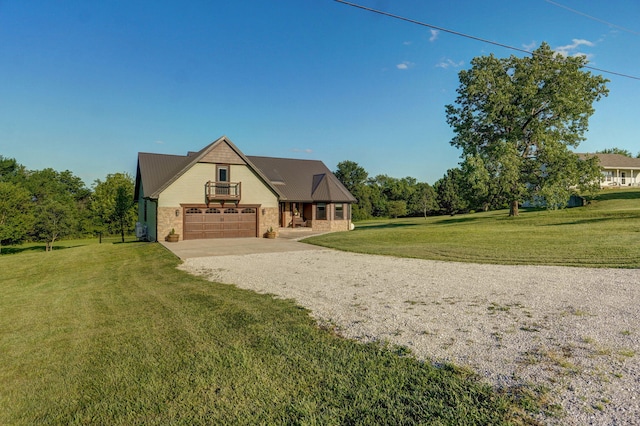 5116 S 165th Rd, Bolivar, MO 65613 - view of front of home with driveway, a front yard, an attached garage, and metal roof