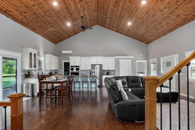 5116 S 165th Rd, Bolivar, MO 65613 - living area featuring high vaulted ceiling, ceiling fan, dark wood finished floors, and recessed lighting