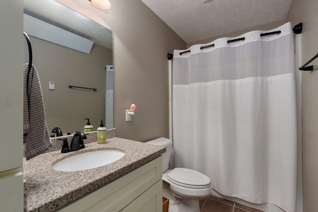 5116 S 165th Rd, Bolivar, MO 65613 - full bathroom with toilet, vanity, tile patterned flooring, a textured ceiling, and a shower with curtain