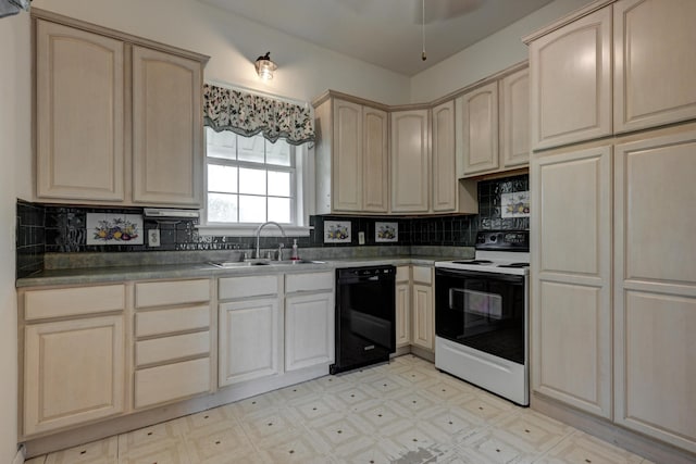 17381 Imperial Rd, Carthage, MO 64836 - kitchen with range with electric cooktop, black dishwasher, a sink, and light floors