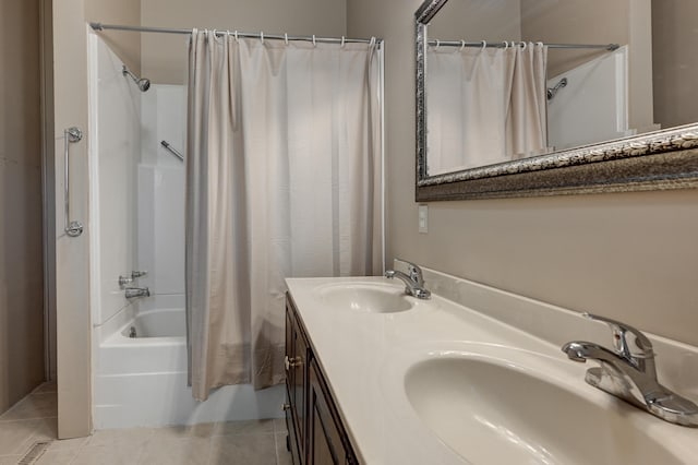 17381 Imperial Rd, Carthage, MO 64836 - full bathroom featuring tile patterned floors, shower / bath combo with shower curtain, and double vanity