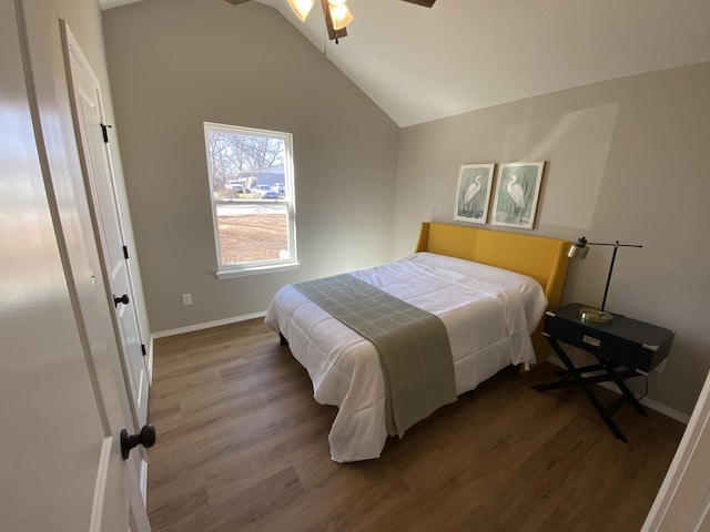 1221 Charlene Dr, Bolivar, MO 65613 - bedroom with wood finished floors, vaulted ceiling, baseboards, and ceiling fan
